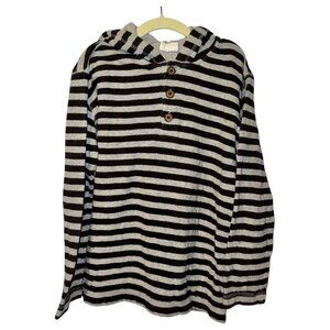Mini Boden Kids Long Sleeve Henley / Hoodie Sweater, Striped, 7-8Y